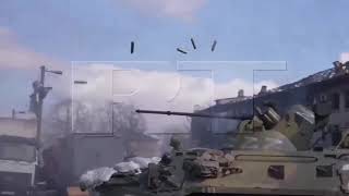BTR-82 Armored Vehicles of RF Armed Forces working out firing points of Azov militants in Mariupol