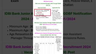IDBI Junior Assistant Manager (JAM) Through PGDBF 2024-25