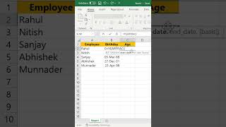 How to find age in excel #excel #shorts