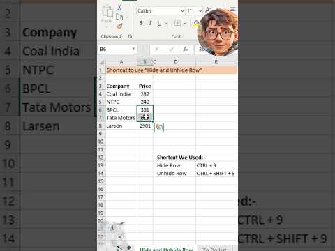 Shortcut to use Hide and Unhide Rows #excel #function #office #msoffice #microsoft