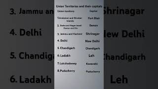 Union territories and their capitals 🙂🙂