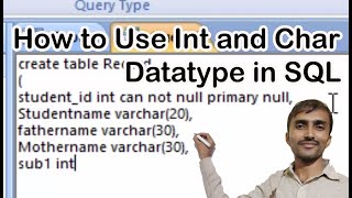 how to use int and char datatype in sql in hindi