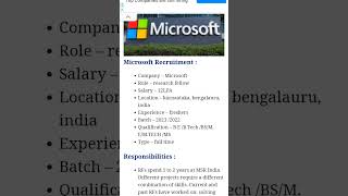 Microsoft hiring for engineers- intern|12LPA|Bangalore-B.E /B.Tech/BS/M. E/M.TECH /MS #jobs #intern