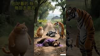 Orange cat and black bear with purple hair #cat #aicat #fatcat #orangecat #animals