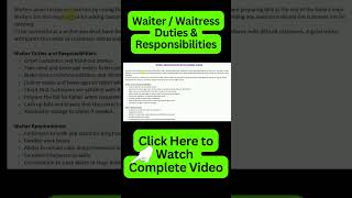 Waiter Responsibility | Duties and Responsibilities of Waiter or Waitress