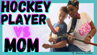 KNEE HOCKEY CHALLENGE | HOCKEY PLAYER VS MOM | HILARIOUS | FUN | INTERRACIAL COUPLE | MIXED FAMILY