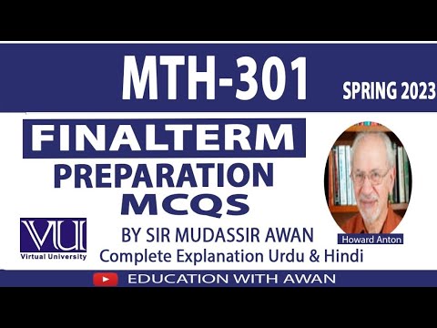 MTH 301/201 (P-1) Solved MCQS FTP Spring 23 VU