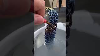 Anodizing a #titanium #choker .  #steampunk #chainmail #rainbow  #jewelry #pride  #handmade