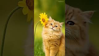 Aww! Cute Cat Can't Stop Smelling the Flowers 🌸🐱 #cutecat #catlovers #shortsfeed #aicat #catvideos