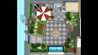 联排别墅庭院花园设计，动画,草图大师，sketchup，一栋别墅三个花园，别墅生活，庭院设计，花园设计，屋顶菜园设计。