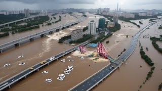 Total chaos in China today! bridge collapses, cars floating in Guangdong