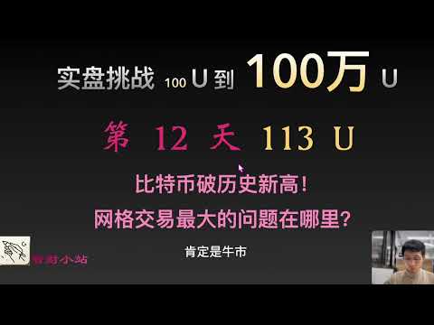 实盘挑战  100U到100万U】第12天：目前113美元!  比特币破历史新高！ 网格交易最大的问题在哪里？