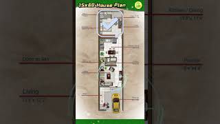 15×60 house plan with car parking, Narrow Plot, color floor plan, 15*60 house design,  #floorplan