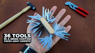 This Custom 58mm Swiss Army Knife should be a world record!!  The Spydernox Grand Titan.  | 4K