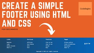 How to create a simple footer including social media icons using HTML & CSS | footer | CodeBegins