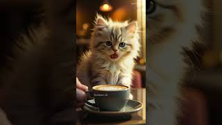 This cute cat just wants one thing    coffee! ☕🐱#coffee #cutecat #catlovers #shorts #aicat #funny