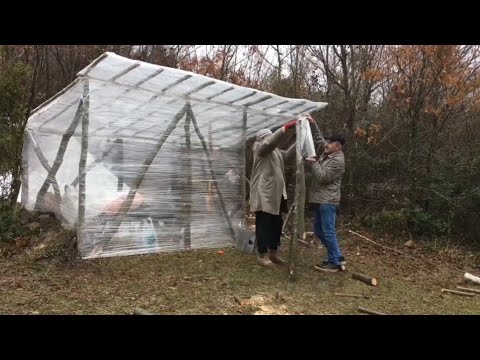 两个大爷背着儿女偷偷外出寻一处地方建拉伸膜小屋偷得浮生半日闲