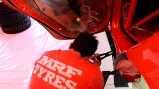 No#1 Mechanic for Team MRF Wayne Moore hard at work!