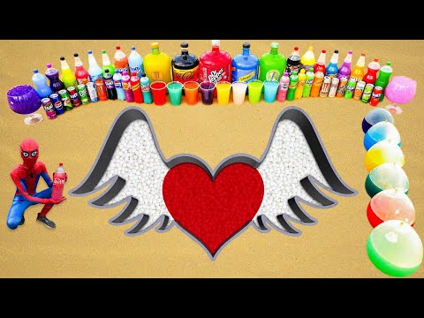 How to make Angel Heart with Orbeez,  Balloons of Fanta, Mtn Dew, Monster, Coca Cola vs Mentos