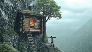 How I Built a Mountain Survival Shelter in 7 Days Out of Large Logs