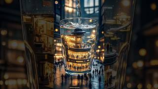 Whole City Inside a Glass of Water? Hyperrealism Art 🤯 #AiArt #DigitalArt #GlassCity #YouTubeShort