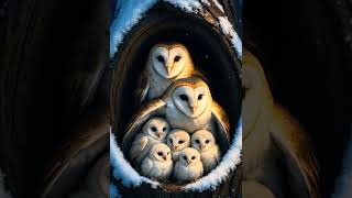 Moonlit Barn Owl Family | Cozy Winter Night in the Hollow Tree #trending #viral #viralvideo #shorts