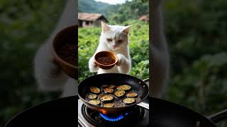 Cat cooking eggplant #cat #cute #catmemes #catcooking #catlover