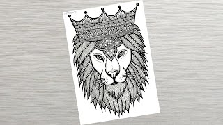 Lion mandala art | How to draw Lion face | Lion drawing | step-by-step | doodle #art #drawing