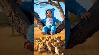 Helpless Baby Trapped Among Cheetahs  What Happened Next Will Shock You! #kitten #baby #shorts