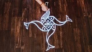 Simple fish rangoli design🐬fish rangoli🐟 different fish rangoli🐠meen kolam🐬fish design rangoli.