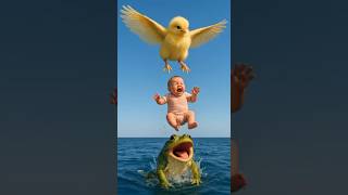 Chick 🐥 saves baby from giant frog🐸#goldiechick #animalrescue #animalstories