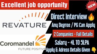 🔴Bulk Hiring - Revature India & Coromandel eServices ltd | Any Graduates - Salary Min 4LPA Details