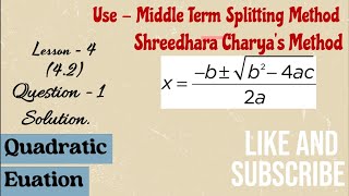 Quadratic Equations|| Mathematics class 10th|| chapter-4|| Question Answers[4.2]Question -1(i) Sol.