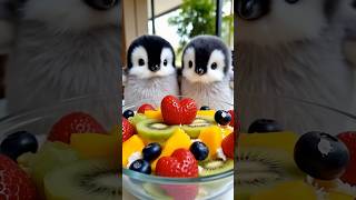 Little penguins eating fruits #cute #petlovers #adoreble #penguin #funny #lovely #heartwarming