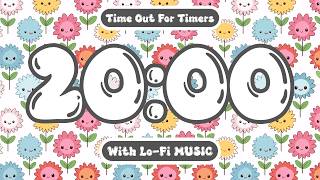20 Minute CUTE KAWAII FLOWERS Countdown Timer with Relaxing Piano Music & Alarm for Calmdown