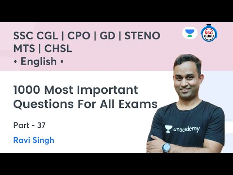 1000 Most Important Questions | Part- 37 | For All SSC Exams | English by Ravi Sir