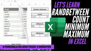Learn Randam Between, Count, Maximum & Minimum Function | Randbetween, Min & Max Formula in Excel