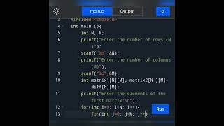 How to write a c Program to subtract two matrices of size N*M and store the result in  third matrix.
