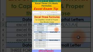 Excel Three Basic Formulas, Upper Formula, Lower Formula, Proper Formula  Excel Exam Tip@TrueComputers