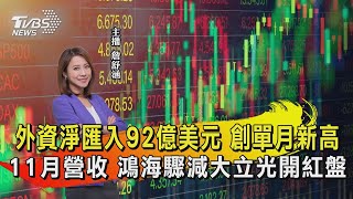 外資淨匯入92億美元創單月新高 11月營收 鴻海驟減大立光開紅盤【TVBS說新聞】20221206@TVBSNEWS01