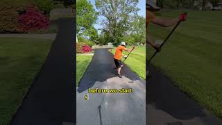 How to BRUSH a ROUGH DRIVEWAY 🧹 #satisfying #asphalt #sealcoating #business