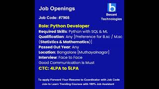 Python Job Openings|Join & Get Placements|Besant Technologies #shorts #mncjob #job #viral #python