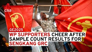 GE2025: WP supporters cheer after sample count results for Sengkang GRC