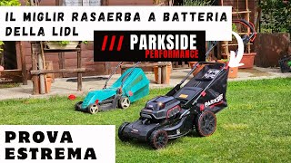 Tagliaerba A Batteria Parkside performance 40v Prova Estrema Con Erba ALTA