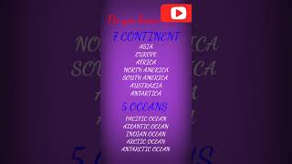 7Continents and 5Oceans#shortvideo #youtubeshorts #competitiveexamspreparation