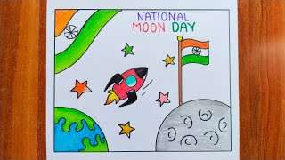 National Moon Day Drawing / Chandra Dinam Poster Drawing / National Moon Day Poster /Moon Day Poster