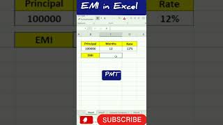 Calculate EMI in excel using Pmt formula #youtubeshorts #youtube #exceltutorial #shorts #reels2023