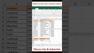 MAX Formula with multiple criteria in excel #excel #exceltipsandtricks