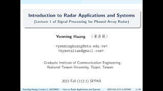 20230923 Lecture 1-4: Introduction to Radar Applications and Systems (雷達應用和系統的介紹)