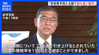 日米関税交渉が合意　石破総理「相互関税15％に引き下げ」「貿易黒字かかえる国で最も低い数字」コメ輸入「農業の犠牲一切含まれていない」｜TBS NEWS DIG